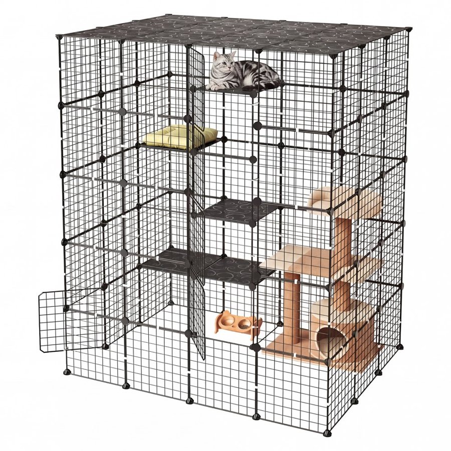 VEVOR Cat Cage 5-Tier 139.7x104.1x175.2 cm DIY Cat Playpen Indoor Enclosure, Detachable Metal Wire Kennel Crate with 5 Doors, Large Exercise Place Ideal for 2-3 Cats, Kittens and Small Animals, Black