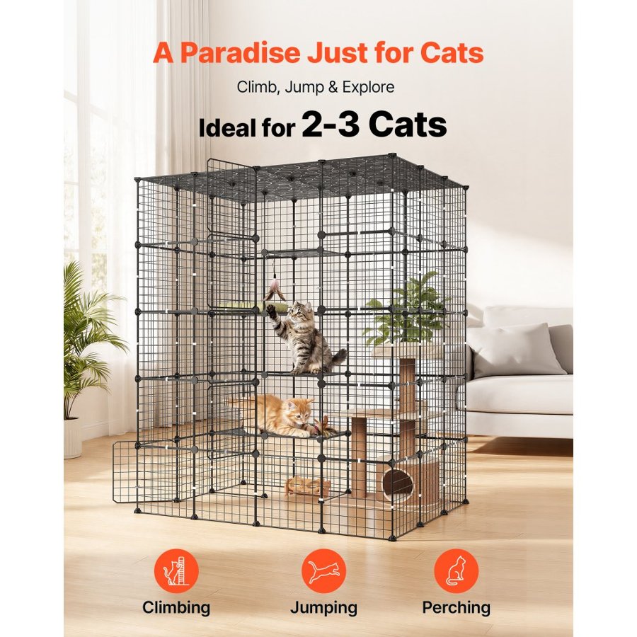 VEVOR Cat Cage 5-Tier 139.7x104.1x175.2 cm DIY Cat Playpen Indoor Enclosure, Detachable Metal Wire Kennel Crate with 5 Doors, Large Exercise Place Ideal for 2-3 Cats, Kittens and Small Animals, Black