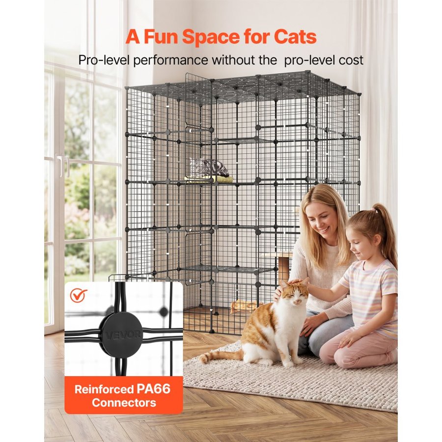 VEVOR Cat Cage 5-Tier 139.7x104.1x175.2 cm DIY Cat Playpen Indoor Enclosure, Detachable Metal Wire Kennel Crate with 5 Doors, Large Exercise Place Ideal for 2-3 Cats, Kittens and Small Animals, Black