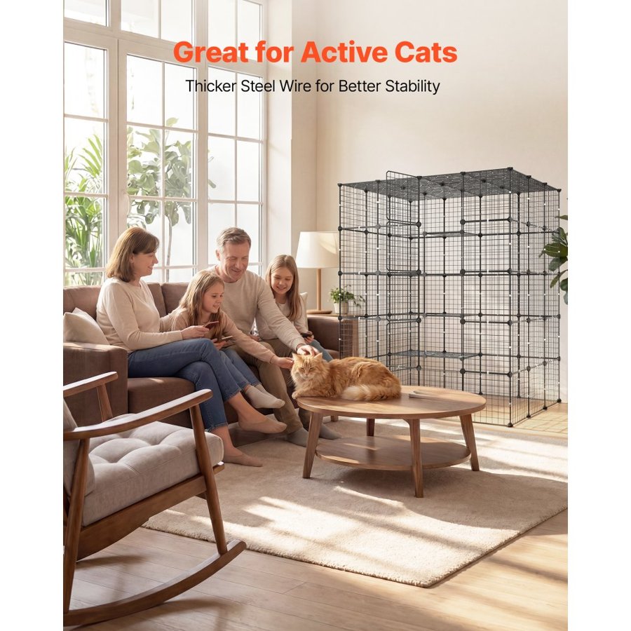 VEVOR Cat Cage 5-Tier 139.7x104.1x175.2 cm DIY Cat Playpen Indoor Enclosure, Detachable Metal Wire Kennel Crate with 5 Doors, Large Exercise Place Ideal for 2-3 Cats, Kittens and Small Animals, Black