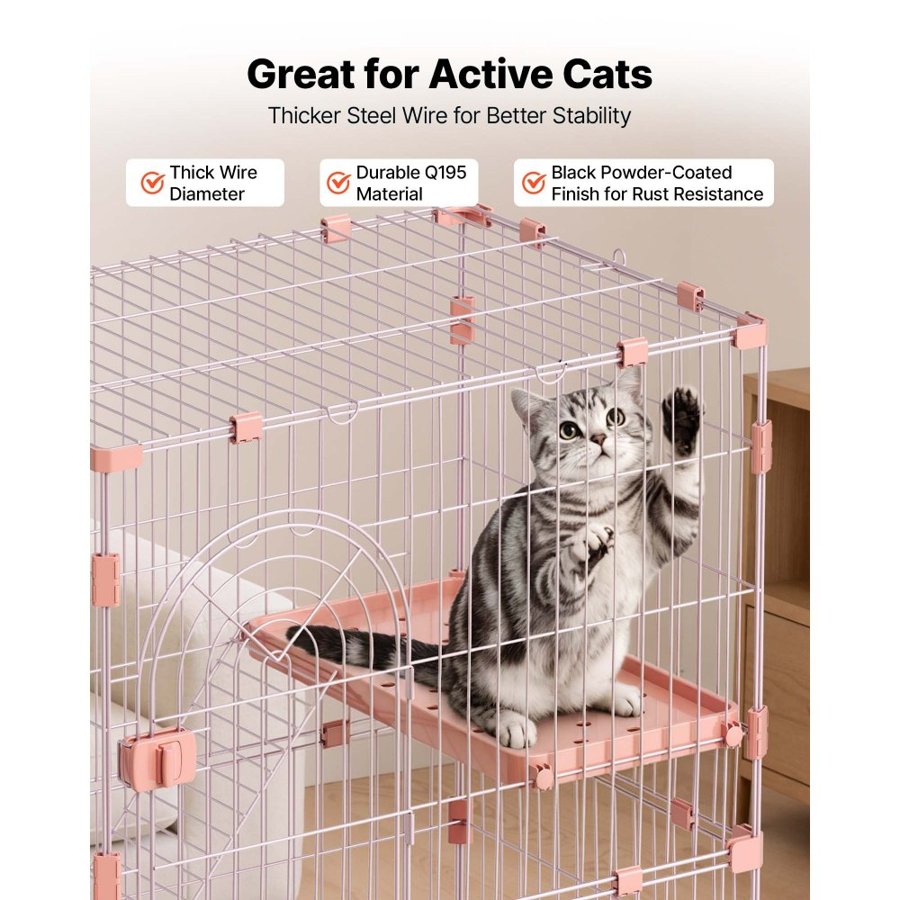 VEVOR Cat Cage 4-Tier 84 x 60.5 x 163.5 cm DIY Cat Playpen with Ladders, Indoor Enclosure Detachable Metal Wire Kennel Crate, Large Exercise Place for 1-2 Cats, Kittens, Ferrets, Small Animals, Pink