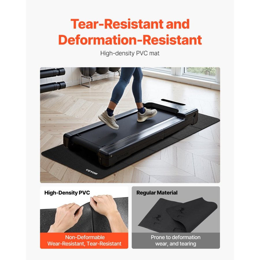 VEVOR Foldable Walking Pad Treadmill Mat, 6 mm Thick, 610x1730 mm Exercise Equipment Mat for Elliptical on Carpet Hardwood Floor, High Density PVC Floor Protector, Waterproof and Non-slip for Home Gym