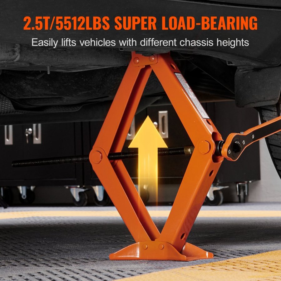 VEVOR Scissor Jack, 2.5 Ton/2500 kg Scissor Car Jack, 9.4 cm-43.4 cm Lifting Range Scissor Lift Jack with Ratcheting Handle and L-Wrench, Portable Tire Jack for Cars Trucks Sedans MPVs