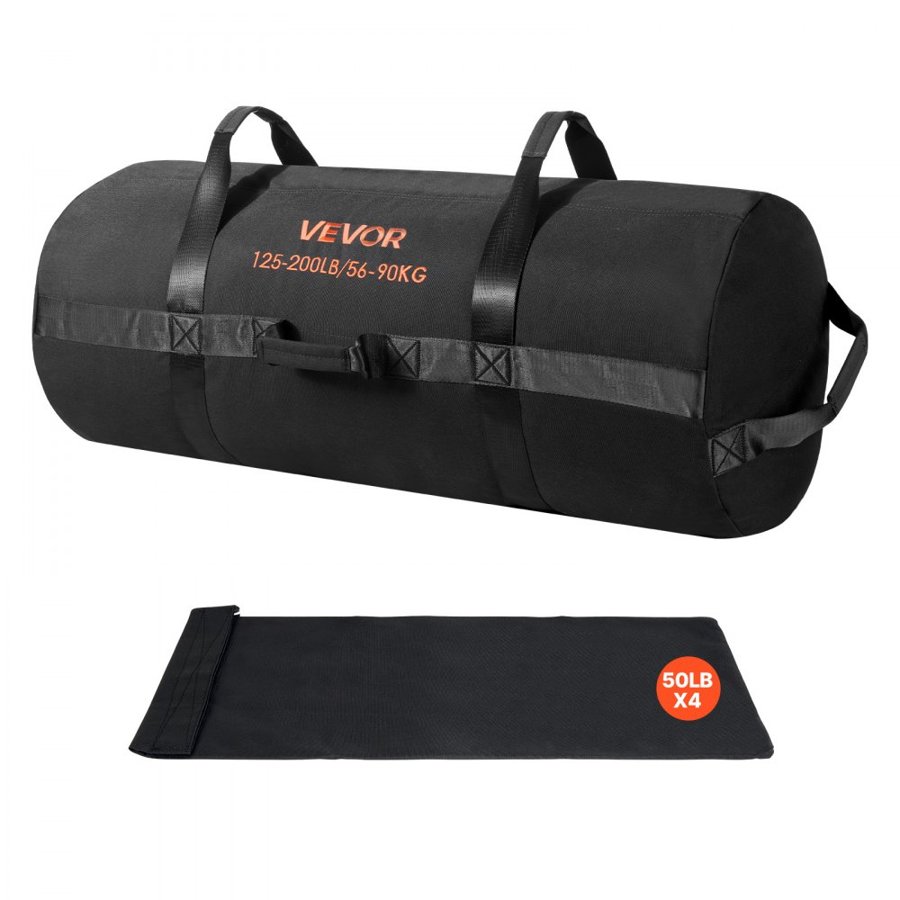VEVOR Workout Sandbag, Heavy Duty Workout Power Bags with Handles, 56-90 kg Adjustable Slam Bag for Fitness Strength Weight Training Cross-Training, Home Gym Exercise, Black (Unfilled)