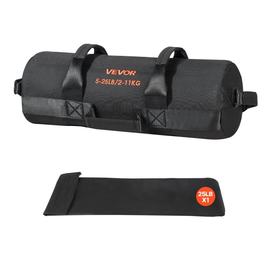 VEVOR Workout Sandbag, Heavy Duty Workout Power Bags with Handles, 2-11 kg Adjustable Slam Bag for Fitness Strength Weight Training Cross-Training, Home Gym Exercise, Black (Unfilled)