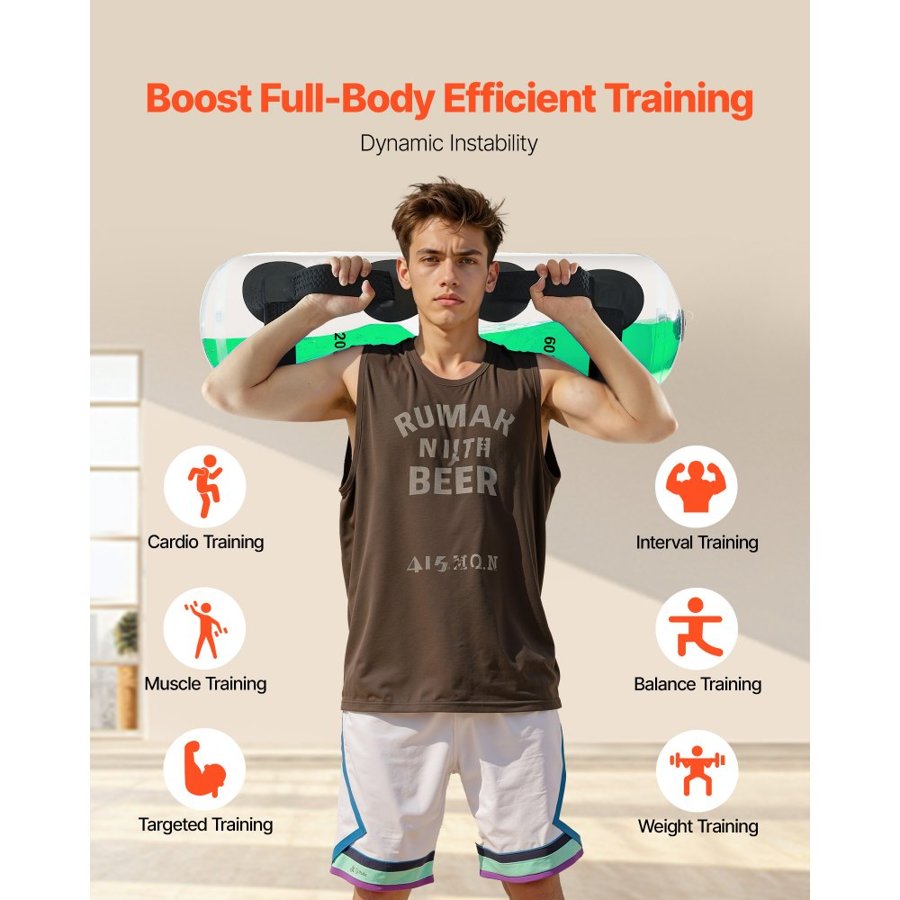 VEVOR Water Weights Aqua Bag, Large Aqua Bags for Workout, 31.75 kg Adjustable Portable Stability Fitness & Full Body Exercise Equipment, for Strength Core and Balance Training, Home Gym Exercise