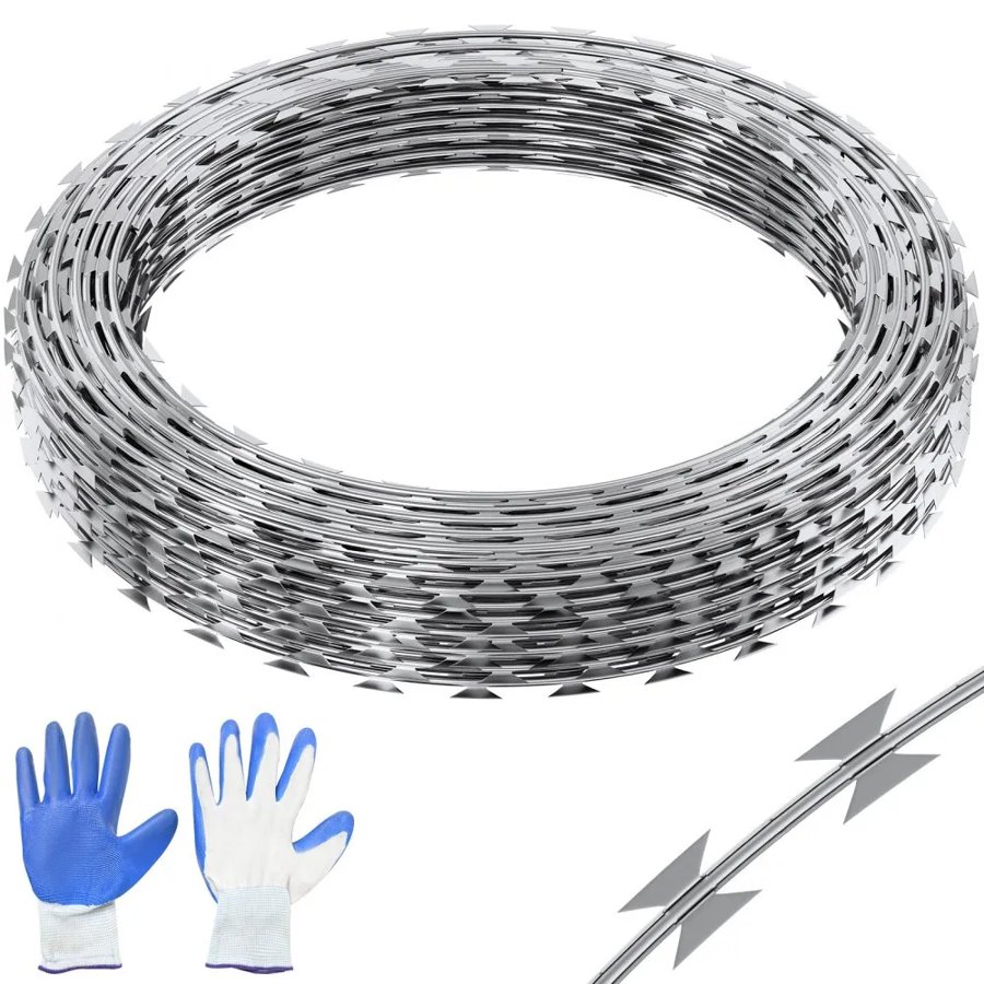 VEVOR Razor Wires, 75 m Razor Barbed Wire, 5 Rolls Razor Wire Fencing Razor Fence, Razor Ribbon Barbed Wire Galvanized Razor Wire Fence, Rolls Razor for Garden
