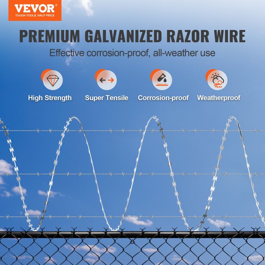 VEVOR Razor Wires, 75 m Razor Barbed Wire, 5 Rolls Razor Wire Fencing Razor Fence, Razor Ribbon Barbed Wire Galvanized Razor Wire Fence, Rolls Razor for Garden