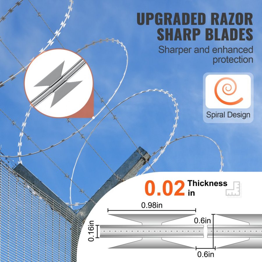VEVOR Razor Wires, 75 m Razor Barbed Wire, 5 Rolls Razor Wire Fencing Razor Fence, Razor Ribbon Barbed Wire Galvanized Razor Wire Fence, Rolls Razor for Garden