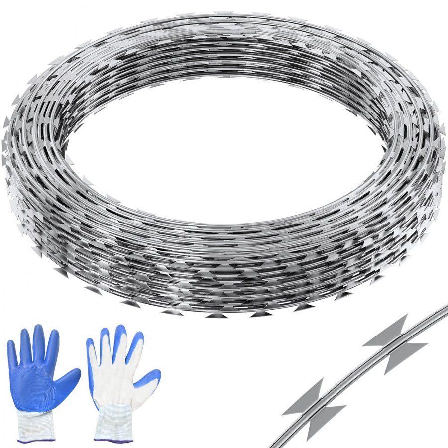 VEVOR Razor Wires, 98 ft Razor Barbed Wire, 2 Rolls Razor Wire Fencing Razor Fence, Razor Ribbon Barbed Wire Galvanized Razor Wire Fence, Rolls Razor for Garden