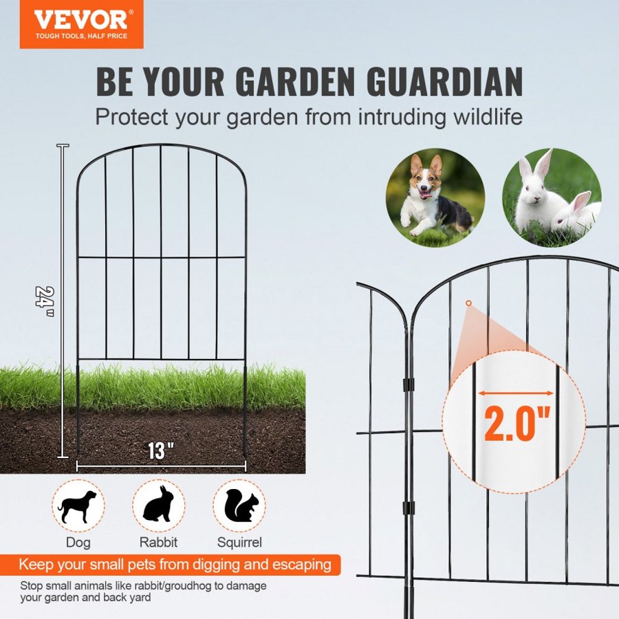 VEVOR Garden Fence, No Dig Fence 61 cm (H)x 33 cm(L) Animal Barrier Fence, Underground Decorative Garden Fencing with 5.1 cm Spike Spacing, Metal Dog Fence for the Yard and Outdoor Patio, 28 Pack