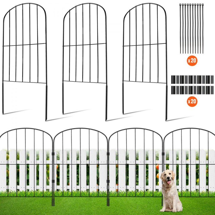 VEVOR Garden Fence, No Dig Fence 61 cm (H)x33 cm (L) Animal Barrier Fence, Underground Decorative Garden Fencing with 5.1 cm Spike Spacing, Metal Dog Fence for the Yard and Outdoor Patio, 10 Pack