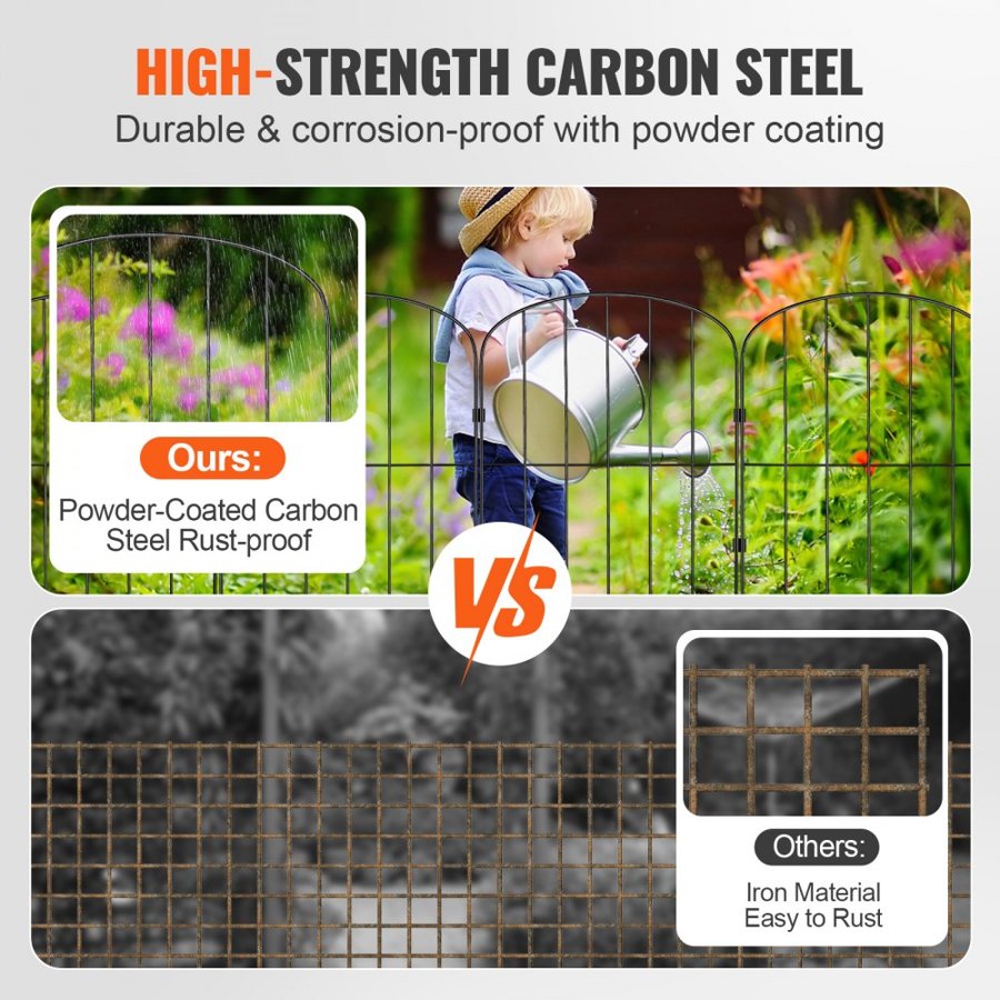 VEVOR Garden Fence, No Dig Fence 61 cm (H)x33 cm (L) Animal Barrier Fence, Underground Decorative Garden Fencing with 5.1 cm Spike Spacing, Metal Dog Fence for the Yard and Outdoor Patio, 10 Pack