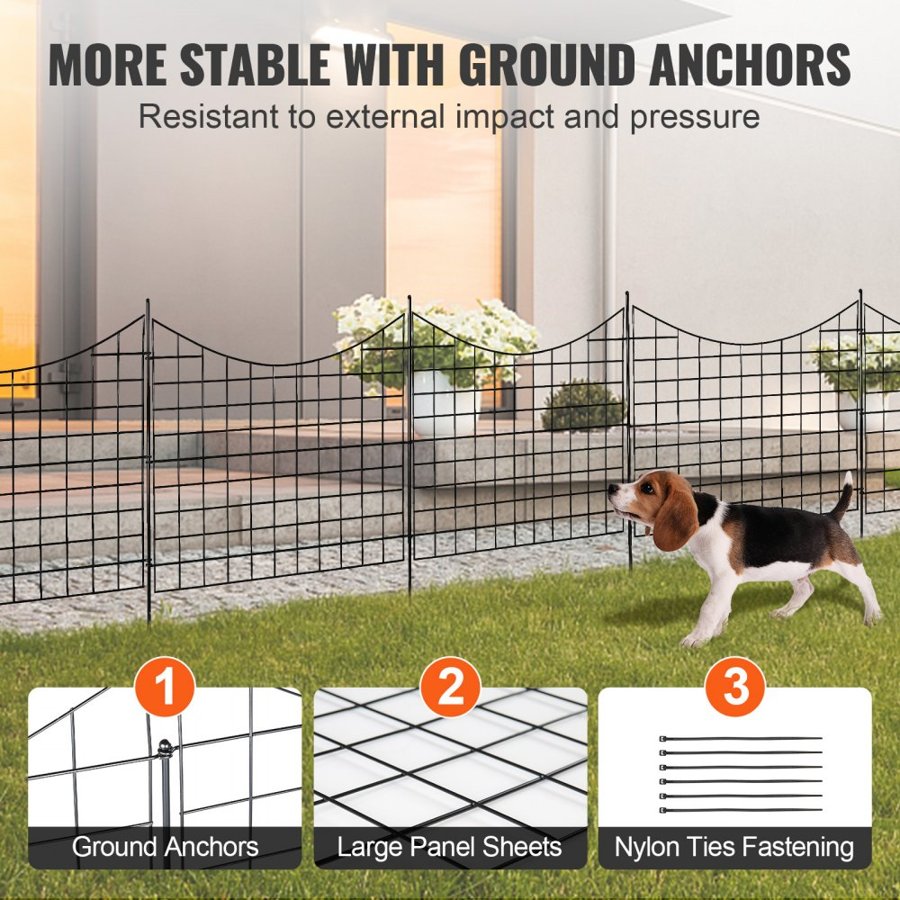 VEVOR Garden Fence, No Dig Fence 93 (H) x 75 cm (L) Animal Barrier Fence, Underground Decorative Garden Fencing with 16 cm Spike Spacing, Metal Dog Fence for the Yard and Outdoor Patio, 5 Pack