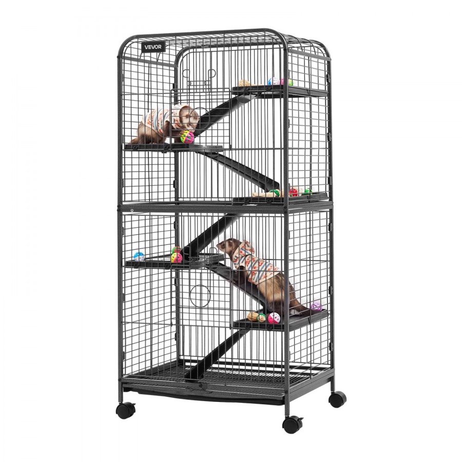 VEVOR Metal Small Animal Cage 133 cm 6-Tier Rolling Ferret Cage On Wheels, 25.4 mm Wire Spacing Large Cages with Ramps, Platform, Tray & Doors for Ferret, Chinchilla, Sugar Glider, Small Cat, Rabbit