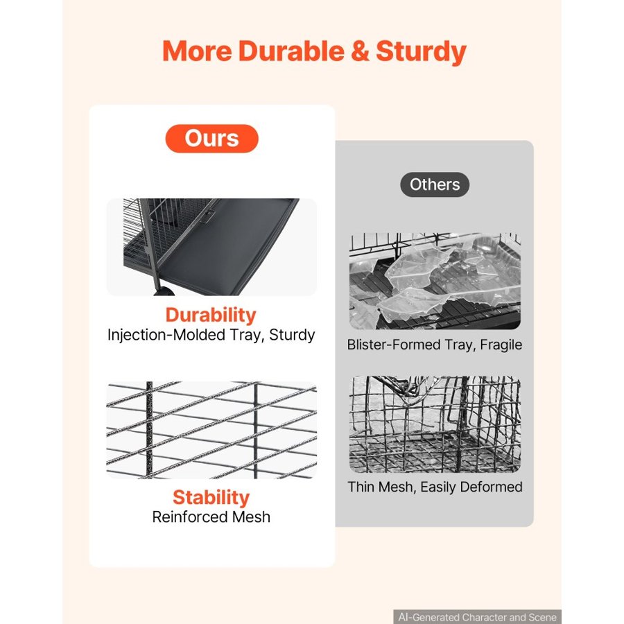 VEVOR Metal Small Animal Cage 133 cm 6-Tier Rolling Ferret Cage On Wheels, 25.4 mm Wire Spacing Large Cages with Ramps, Platform, Tray & Doors for Ferret, Chinchilla, Sugar Glider, Small Cat, Rabbit