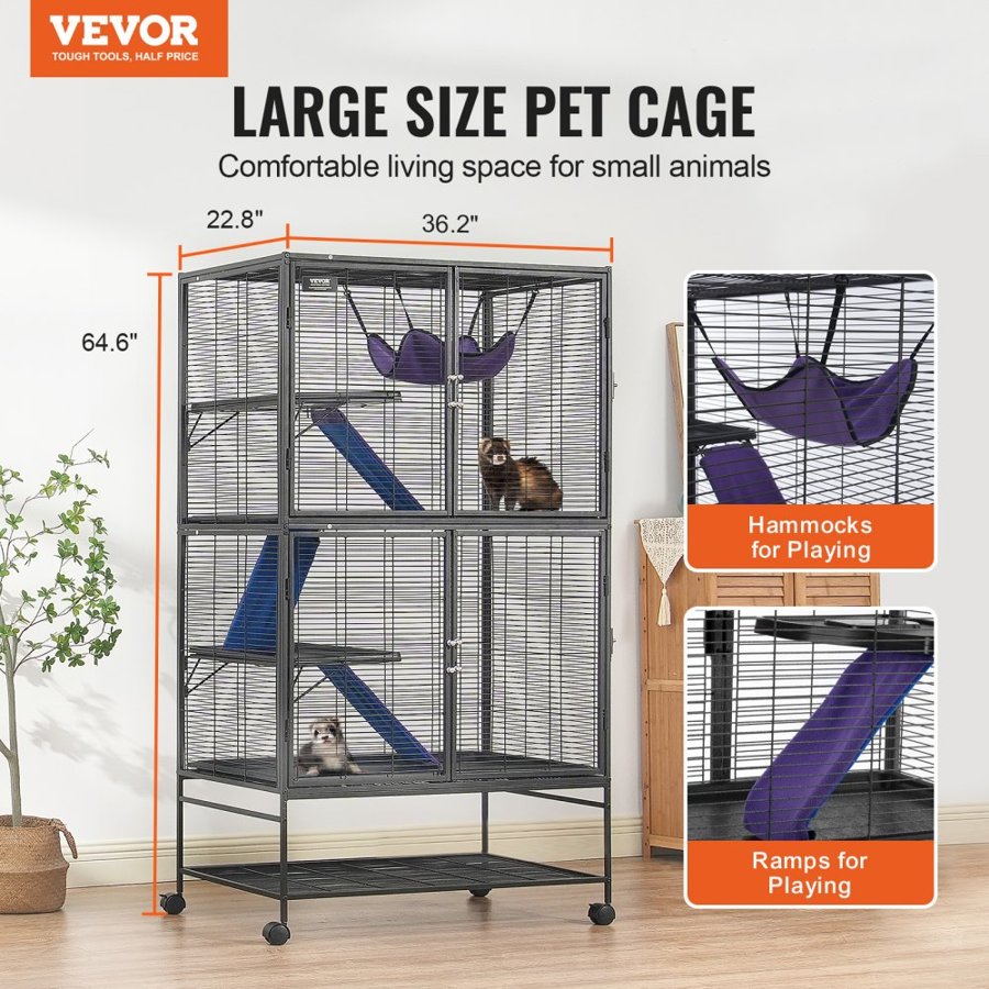 VEVOR 164.1 cm Metal Small Animal Cage 4-Tier Rolling Ferret Cage with Tray 3 Ramps