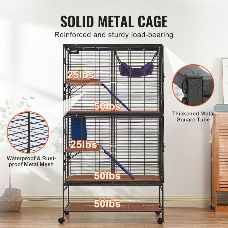 VEVOR 164.1 cm Metal Small Animal Cage 4-Tier Rolling Ferret Cage with Tray 3 Ramps