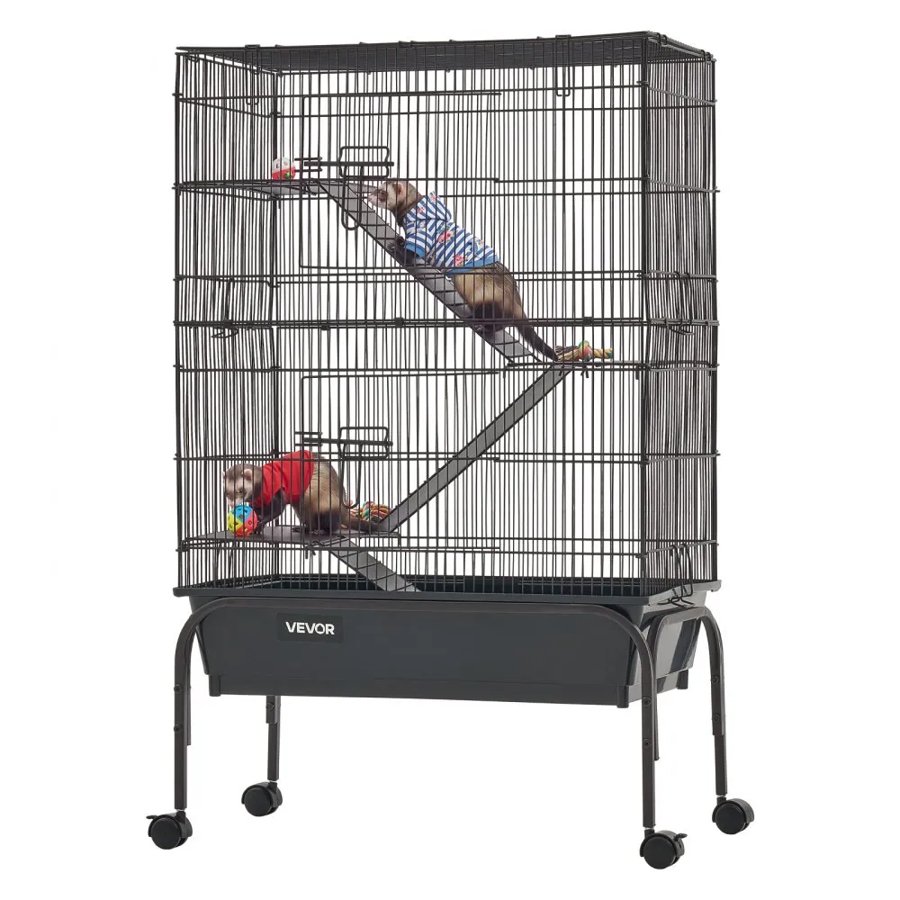 VEVOR Metal Small Animal Cage 101 cm 3-Tier Rolling Ferret Cage On Wheels, 13.97 mm Wire Spacing Large Cages with Hammock, Ramps, Tray & Doors for Ferret, Chinchilla, Sugar Glider, Guinea Pig, Rabbit
