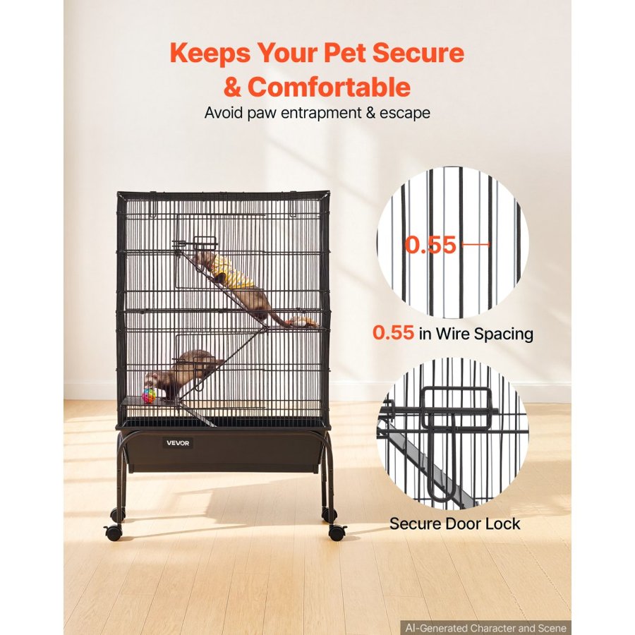 VEVOR Metal Small Animal Cage 101 cm 3-Tier Rolling Ferret Cage On Wheels, 13.97 mm Wire Spacing Large Cages with Hammock, Ramps, Tray & Doors for Ferret, Chinchilla, Sugar Glider, Guinea Pig, Rabbit