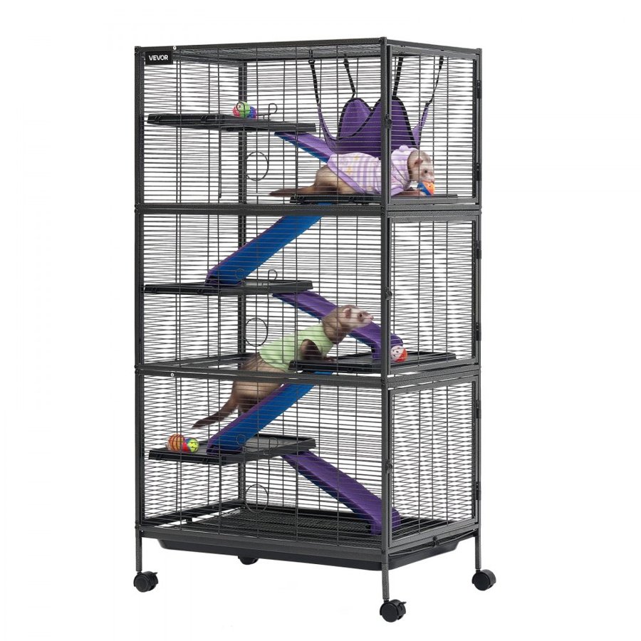VEVOR Metal Small Animal Cage 149 cm 6-Tier Rolling Ferret Cage On Wheels, 13.97 mm Wire Spacing Large Cages with Hammock, Ramps, Tray & Doors for Ferret, Chinchilla, Sugar Glider, Guinea Pig, Rabbit