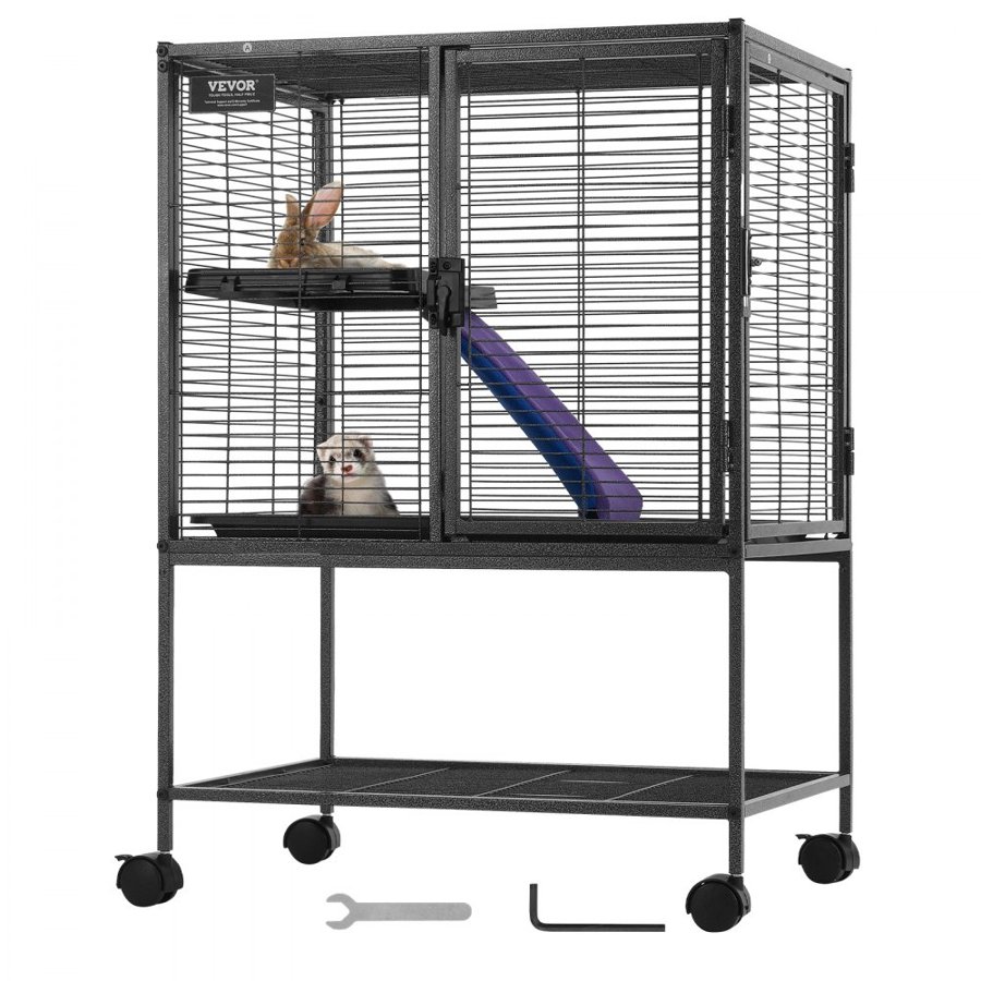 VEVOR 34" Rolling Metal Ferret Cage, Large 2-Tier Critter Nation Cage, Small Animal Cage with Ramps & Tray, Easy to Set up for Pet Rats, Hamster, Guinea Pig, Chinchilla, Squirrel, Hedgehogs, Bunny