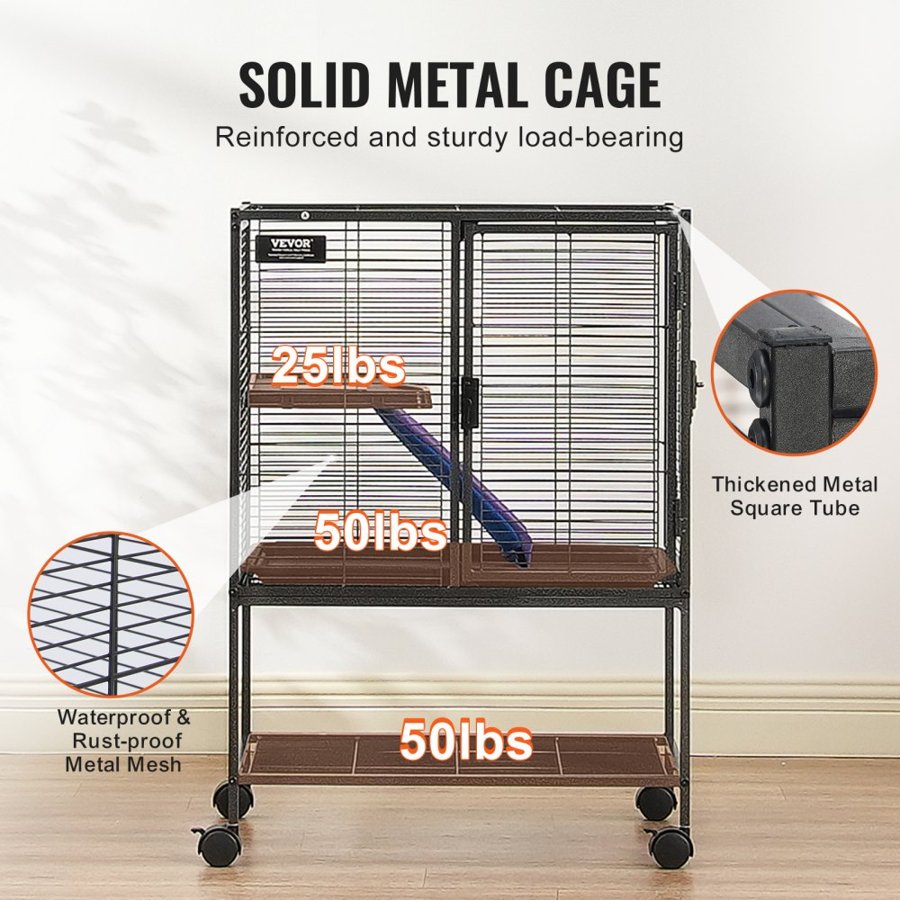 VEVOR 34" Rolling Metal Ferret Cage, Large 2-Tier Critter Nation Cage, Small Animal Cage with Ramps & Tray, Easy to Set up for Pet Rats, Hamster, Guinea Pig, Chinchilla, Squirrel, Hedgehogs, Bunny