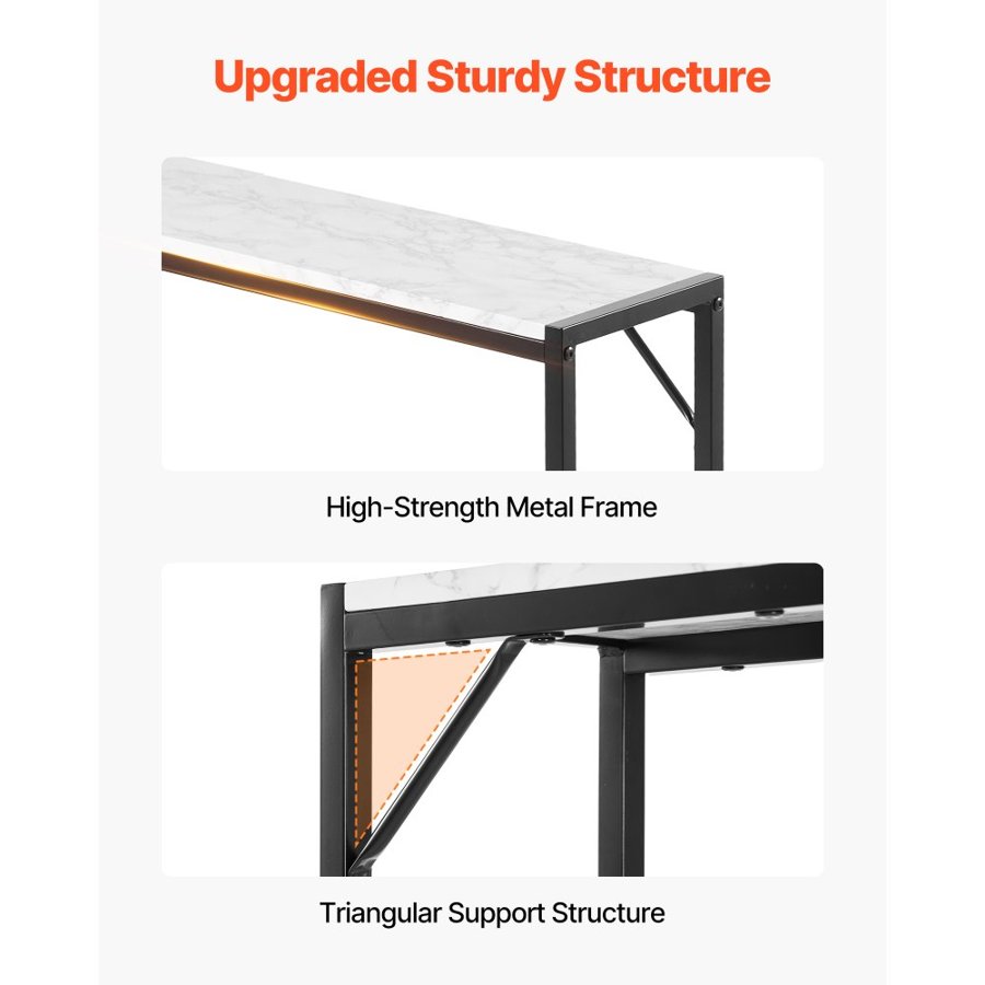VEVOR Marble Console Table, Modern Narrow Long Console Table with Power Outlet, Thin Sofa Side Table with Iron Tubes, Anti-Tip Device and Triangular Support for Living Room, Hallway, Entryway, Foyer