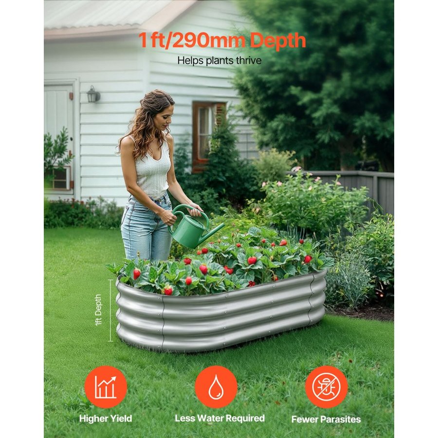 VEVOR Oval Metal Raised Garden Bed – 4x2x1ft, 0.4mm, 8.2lbs