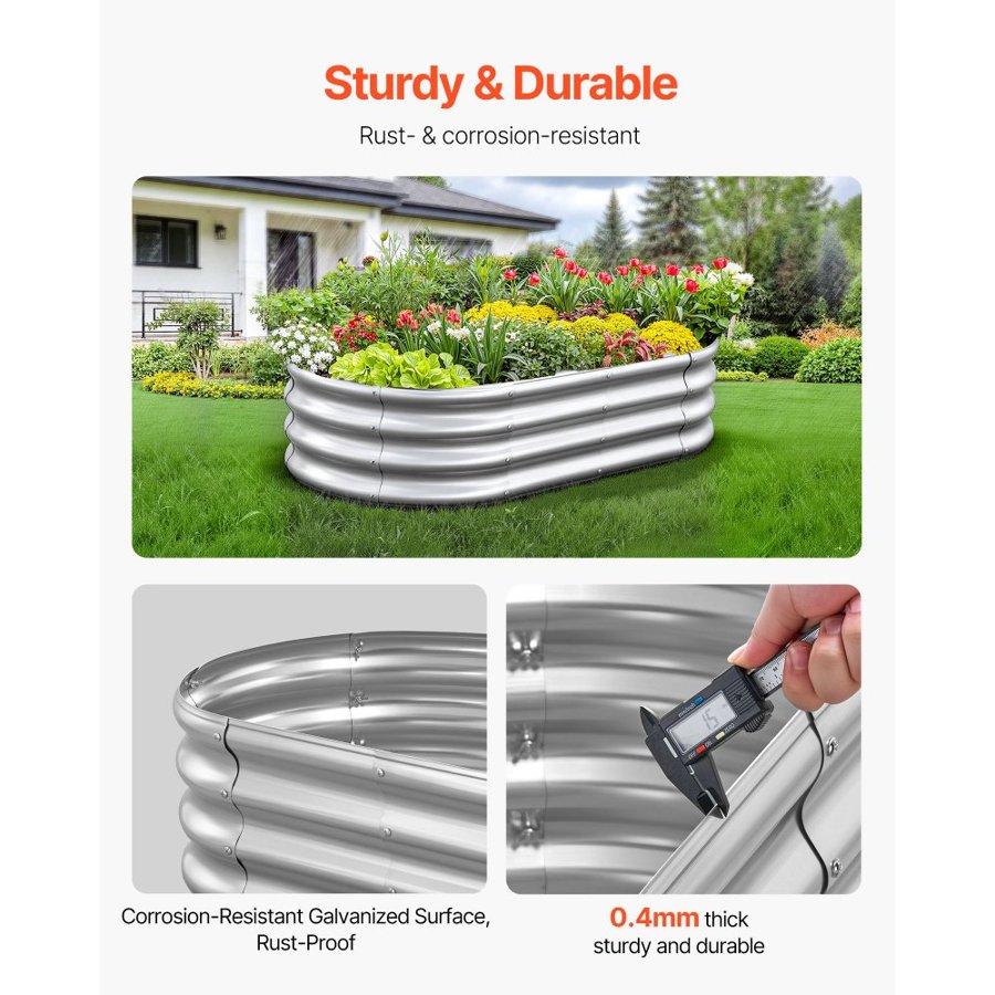 VEVOR Oval Metal Raised Garden Bed – 4x2x1ft, 0.4mm, 8.2lbs