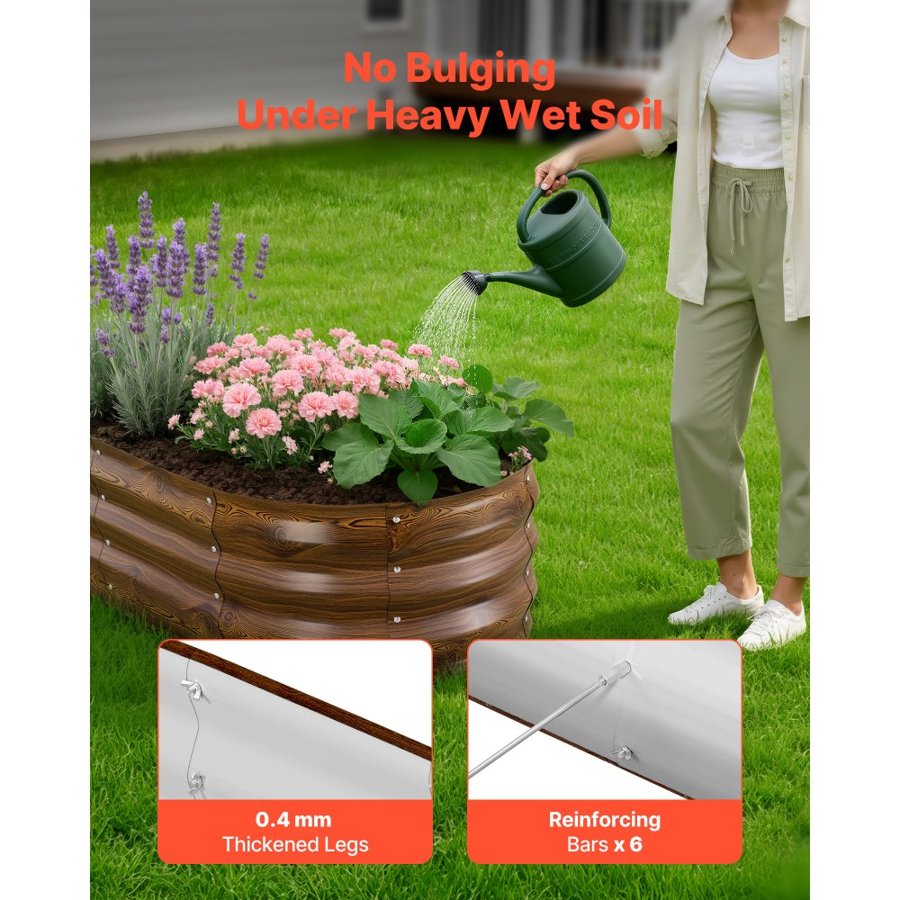 VEVOR 2 Pack Galvanized Raised Garden Beds, 1200 x 600 x 300 mm, Oval Metal Planter Boxes Kit Outdoor, Bottomless Garden Box with Gloves, Alu-Zinc, for Planting Flowers Vegetables, Deep Wood Grain