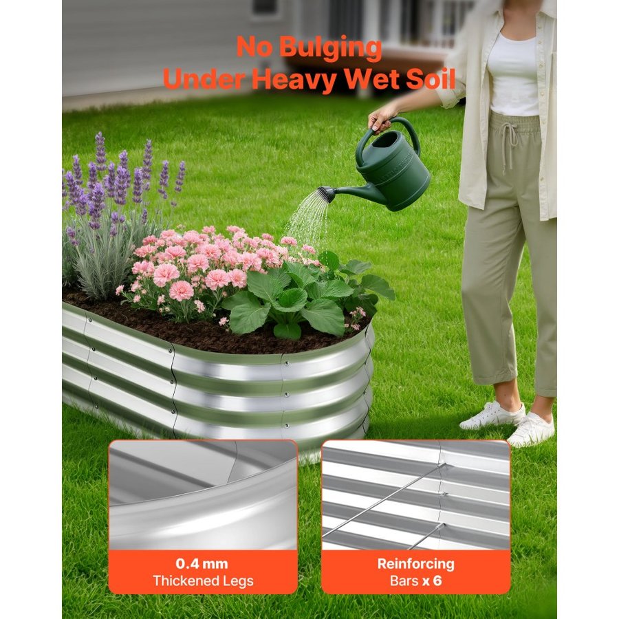 VEVOR 2 Pack Galvanized Raised Garden Beds, 1200 x 600 x 300 mm, Oval Metal Planter Boxes Kit Outdoor, Bottomless Elevated Garden Box with Gloves, Alu-Zinc, for Planting Flowers Vegetables, Silver