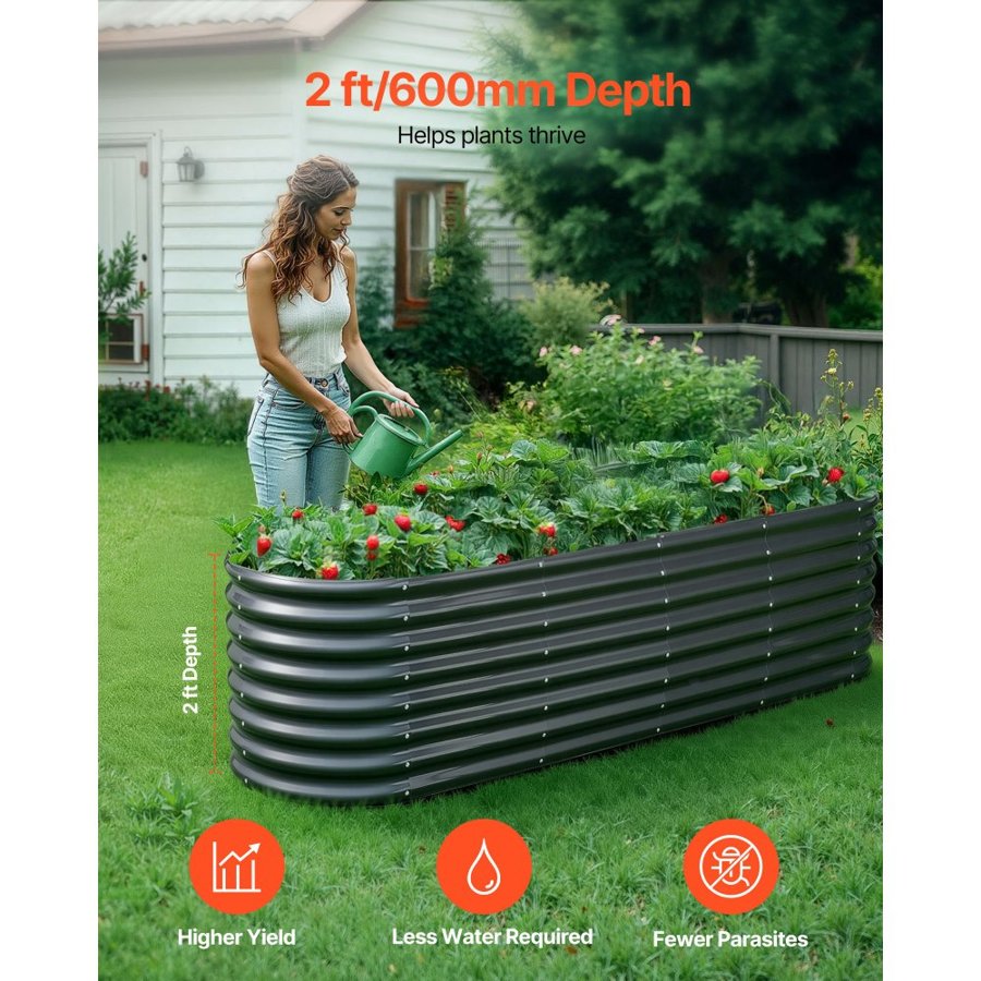 VEVOR Open Bottom Raised Garden Bed – 8x2x2ft, 0.4mm, 30.9lb