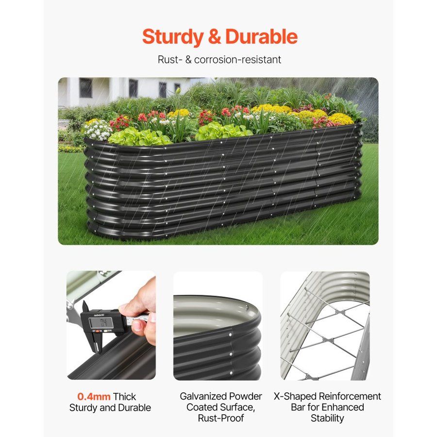 VEVOR Open Bottom Raised Garden Bed – 8x2x2ft, 0.4mm, 30.9lb