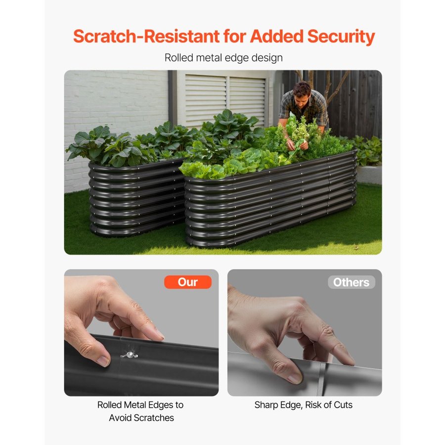 VEVOR Open Bottom Raised Garden Bed – 8x2x2ft, 0.4mm, 30.9lb