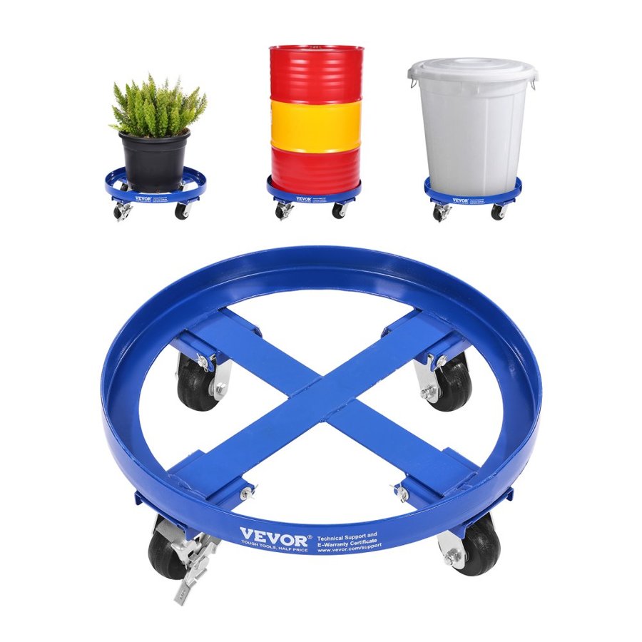 VEVOR 55 Gallon Drum Dolly, 2000 lbs Load Capacity, Heavy-Duty Barrel Dolly with Cross Braces and 4 Swivel Caster Wheels, Non Tipping Hand Truck Capacity Dollies for Warehouse Drum Handling, Blue