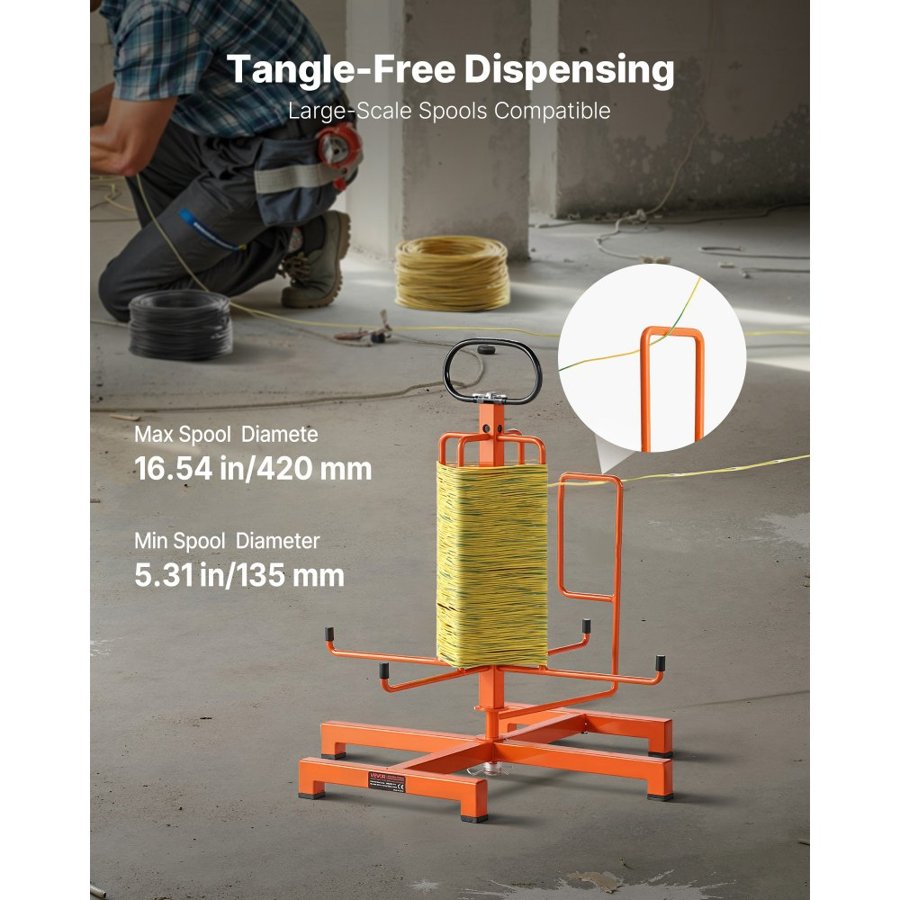 VEVOR Cable Dispenser, Floor or Stud Mounted, Wire Spool Rack, Portable Wire Rack Dispenser with Anti-Slip Metal Handle for Wiring Transport, Swivel Eyelet, for Electrical, Industrial and Retail Use
