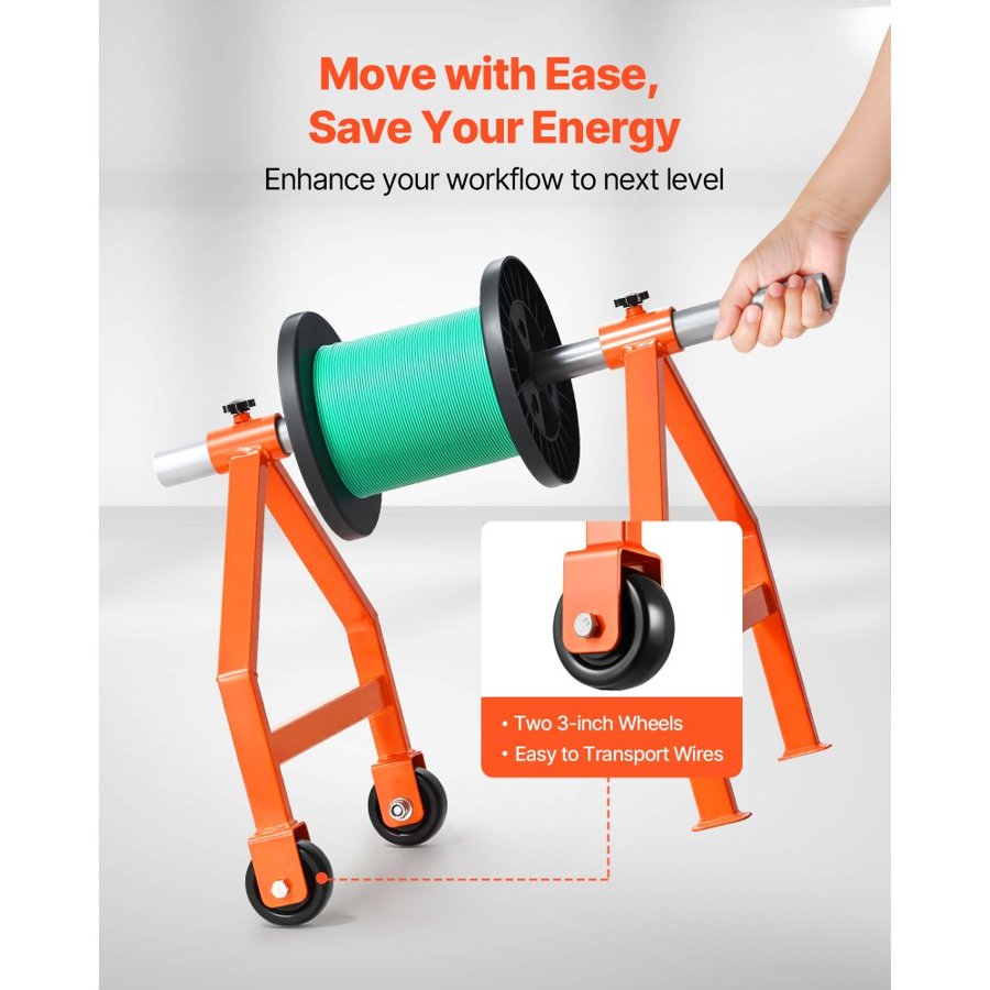 VEVOR Wire Spool Rack, 100 kg / 220 lbs Load Capacity, Portable Cable Caddy, Moveable Wire Rack with Wheels, Spool Holder, Up to 759mm / 29.9 in Diameter, for Electrical Industrial and Retail Use, Working Efficiency