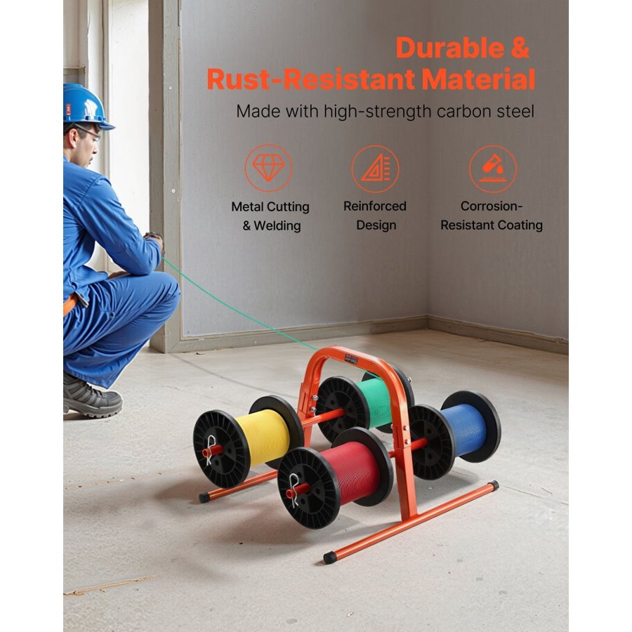VEVOR Wire Spool Rack, 45 kg / 100 lbs Capacity, Smart Hand Caddy, Heavy-Duty Steel Wire Dispenser Holder for Up to 8 Spools, MAX 240 mm / 9.45 in Diameter, Easy Lift Design for Electrical Industrial and Retail Use
