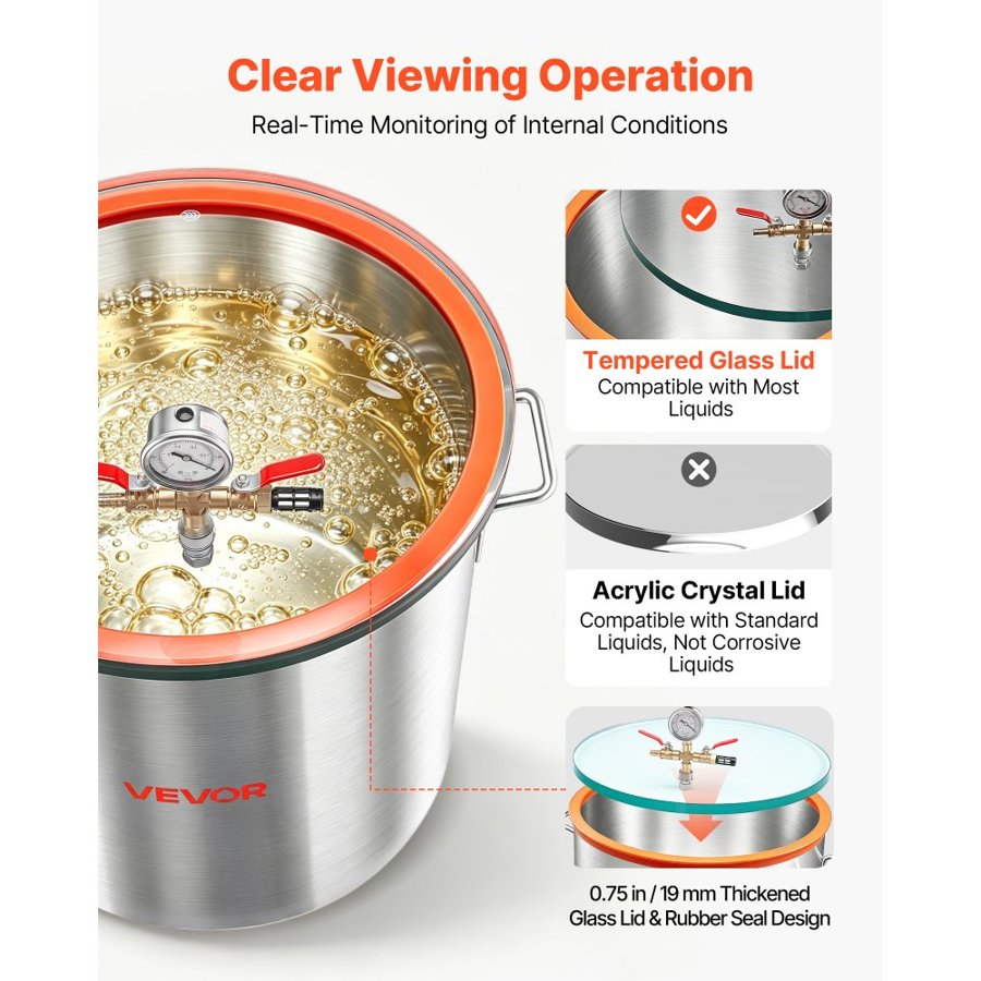 VEVOR 15 Gallon Vacuum Chamber, Aluminum Alloy, Vacuum Degassing Chamber with Tempered Glass Lid, Hose, Air Filter, for Resin Casting, Stabilizing Wood, Degassing Silicone, Epoxies, Essential Oils