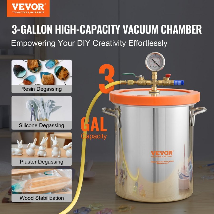 VEVOR Vacuum Chamber Tempered Glass Lid Vacuum 11.4 L Degassing Chamber Silicone