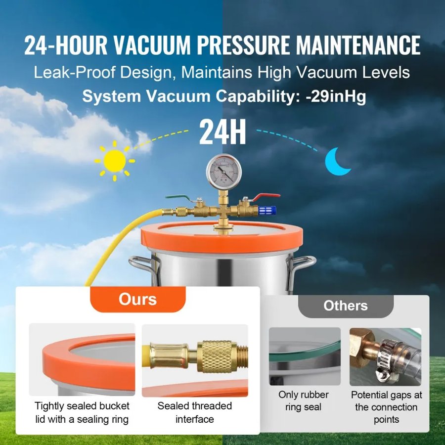 VEVOR Vacuum Chamber Tempered Glass Lid Vacuum 18.9L Degassing Chamber Silicone