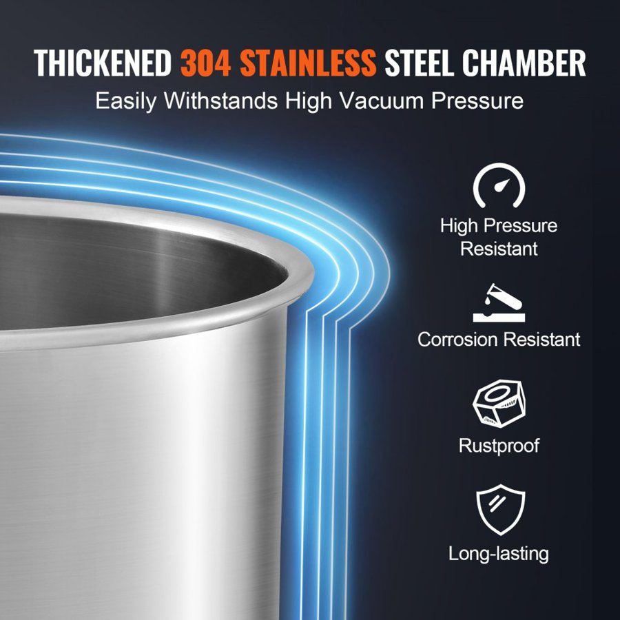 VEVOR Vacuum Chamber Tempered Glass Lid Vacuum 18.9L Degassing Chamber Silicone