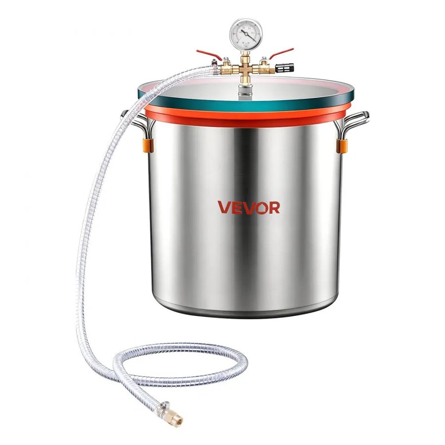 VEVOR 34.1 L Vacuum Chamber, Stainless Steel, Vacuum Degassing Chamber with Tempered Glass Lid, Hose, Air Filter, Ideal for Resin Casting, Stabilizing Wood, Degassing Silicone, Epoxies, Essential Oils