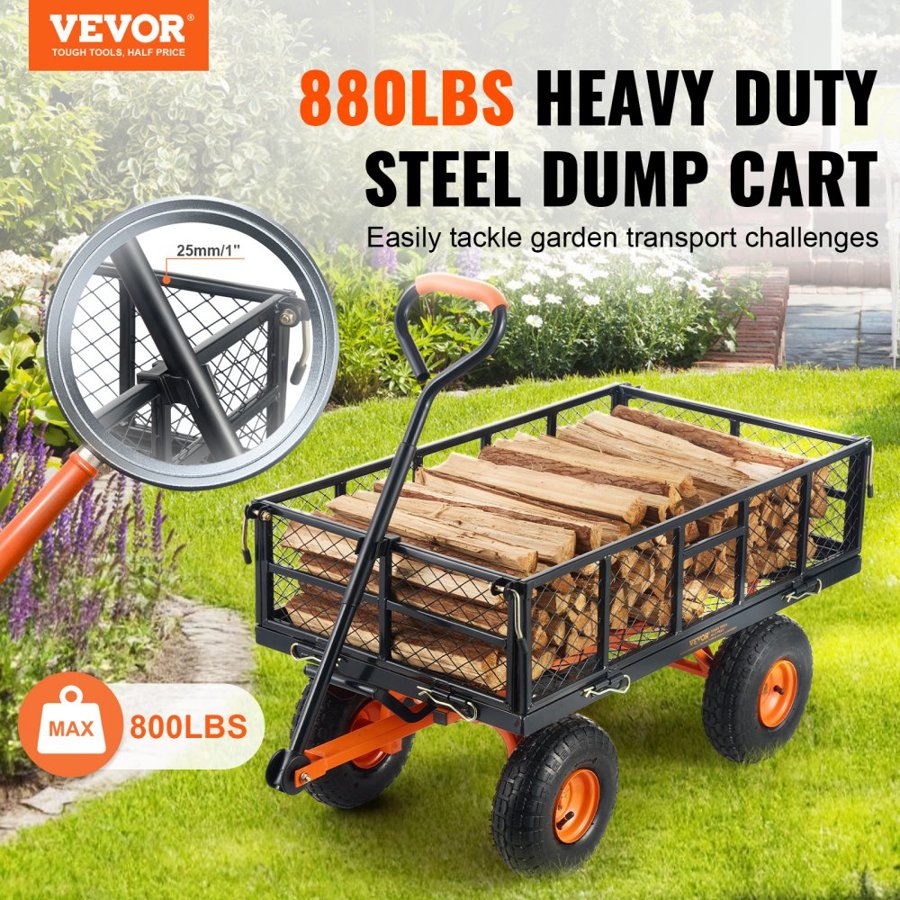 VEVOR Garden Dump Cart Heavy-duty Metal Yard Carts and Wagons 880 lbs/399.2 kg Loading