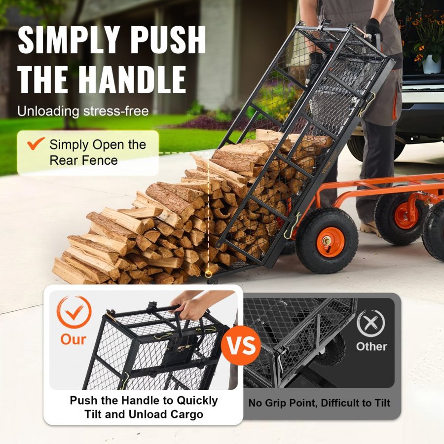 VEVOR Garden Dump Cart Heavy-duty Metal Yard Carts and Wagons 880 lbs/399.2 kg Loading