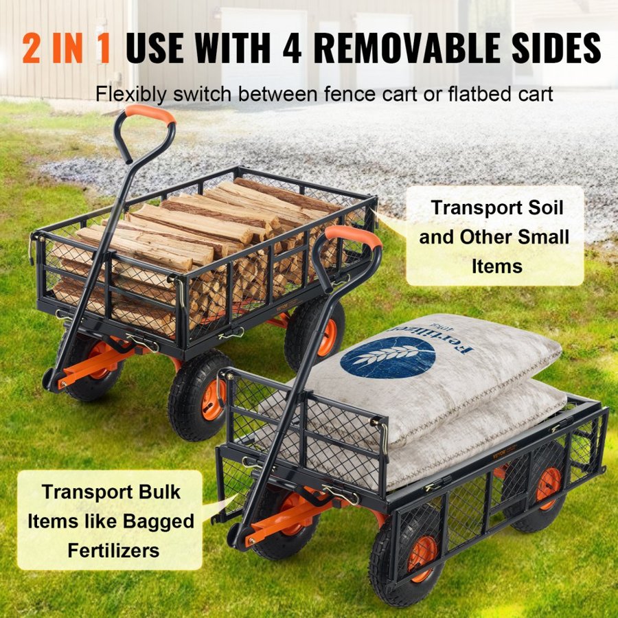 VEVOR Garden Dump Cart Heavy-duty Metal Yard Carts and Wagons 880 lbs/399.2 kg Loading