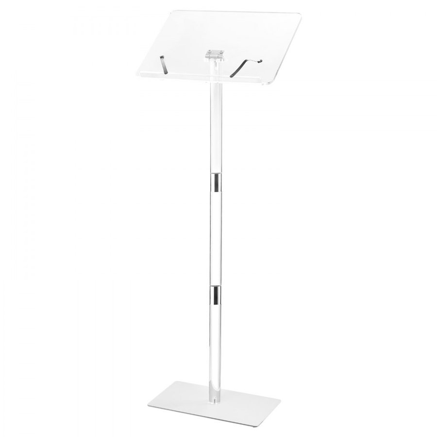 VEVOR Podium Stand, 1100 mm Acrylic Lectern, Portable Laptop Desk with Wide Reading Surface, Book Clips, Adjustable Angle, Floor-Standing, for Classroom, Wedding, Conference, Lecture and Concert