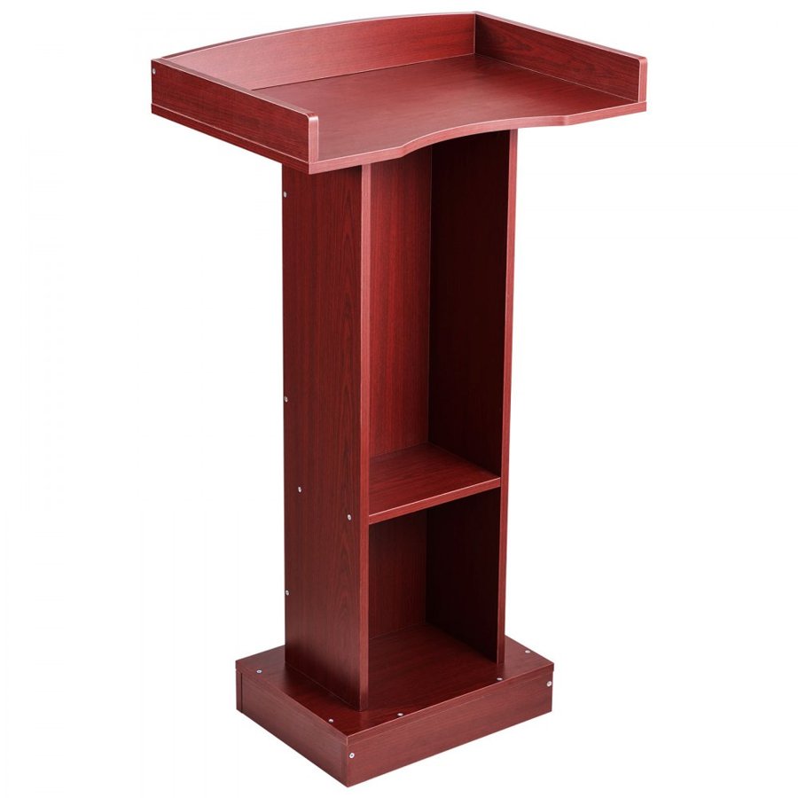 VEVOR Podium Stand, 1040 mm Wooden Lectern, Laptop Desk with Wide Reading Surface and Storage Shelf, Edge Stopper, Elegant Design, Flool-Standing, for Classroom, Conference, Church, and Presentation