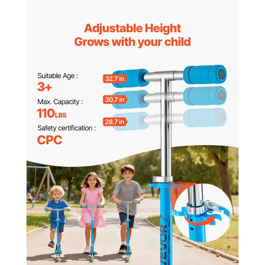VEVOR Blue Kick Scooter – 2-Wheel, Ages 3+, 110 lbs